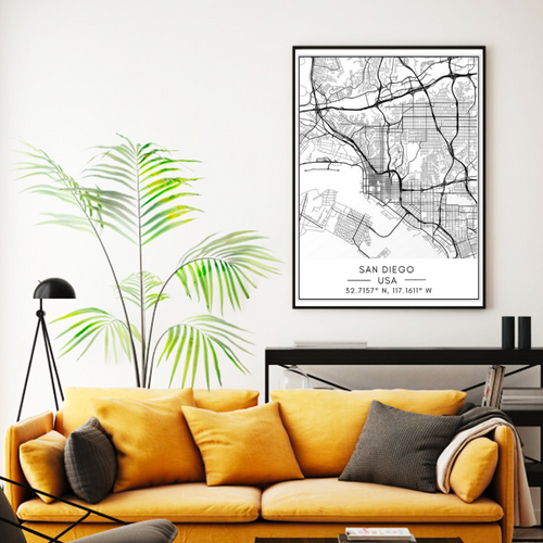 San Diego City Map - Canvas Wall Art Painting | Bowlift