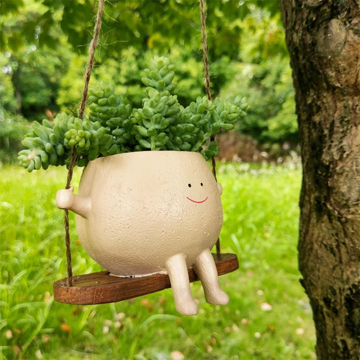 Swinging Face Planter Flower Pot - Resin Head Flower Pot for Indoor/Outdoor Plants Bowlift
