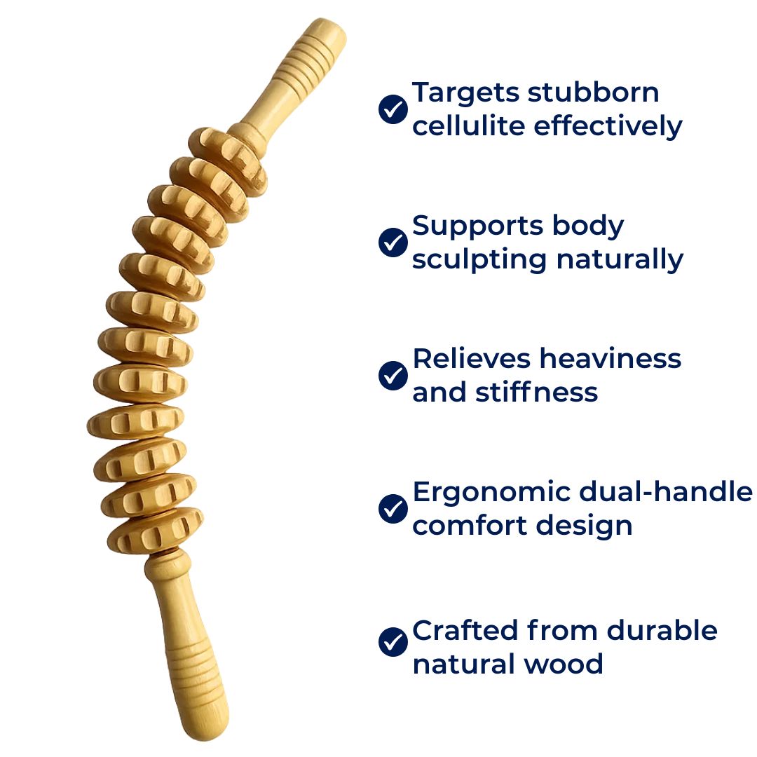 De-Puffing Anti-Cellulite Wood Massager – Skin Smoothing Pain Relief – Home Body Sculpting Tool Bowlift