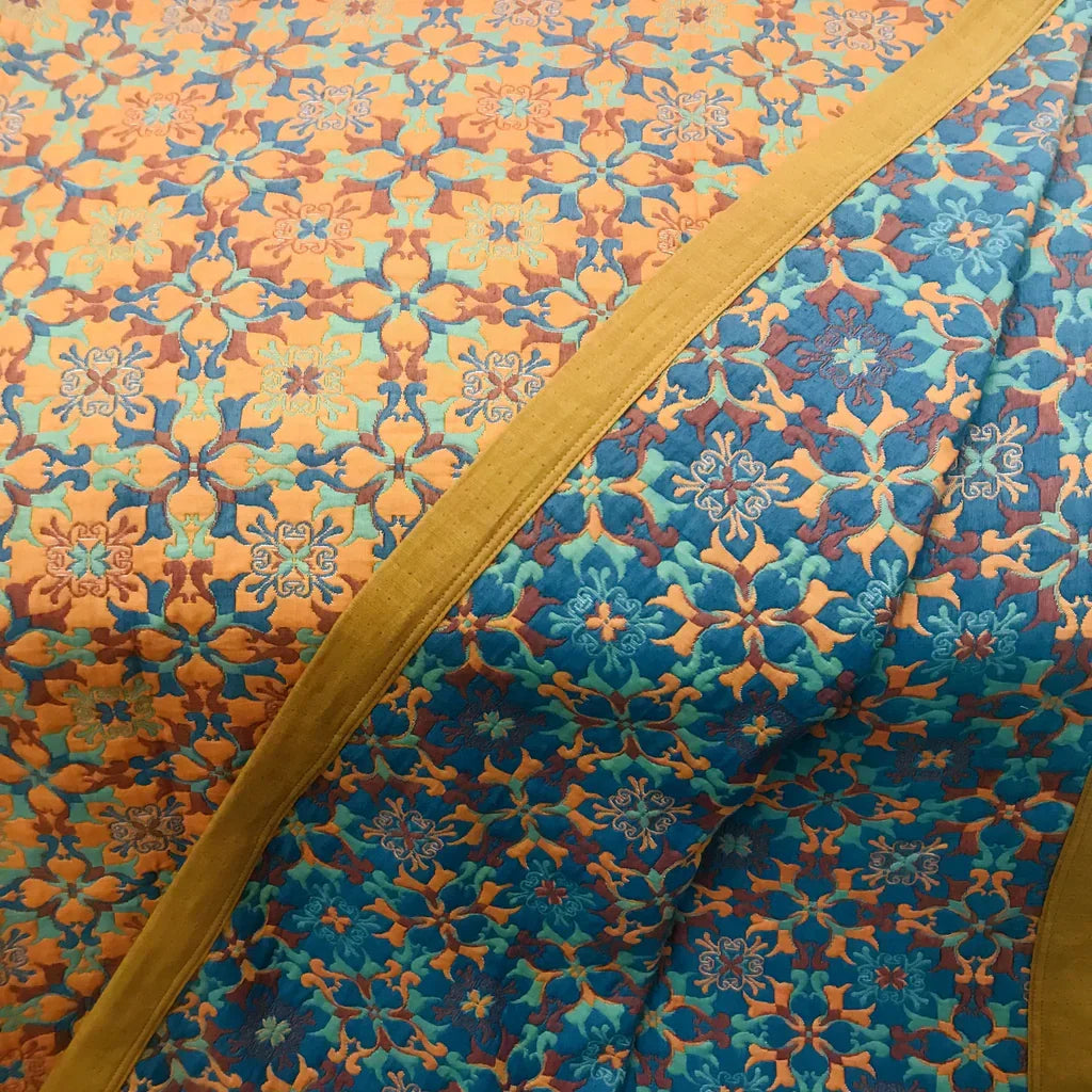 Blue patterned six-layer cotton blanket – TerraLoom comfort blanket
