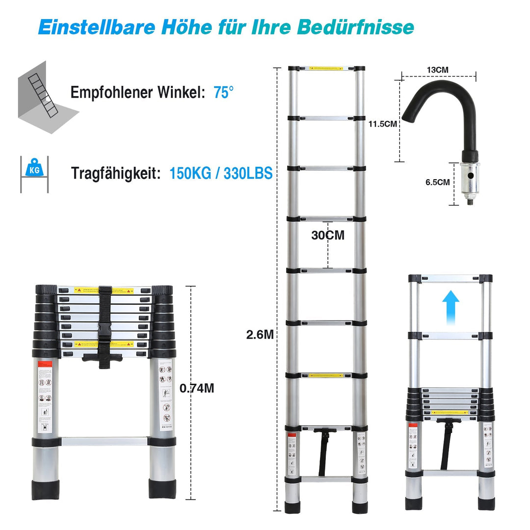 Telescopic ladder with 2 detachable hooks | Bowlift