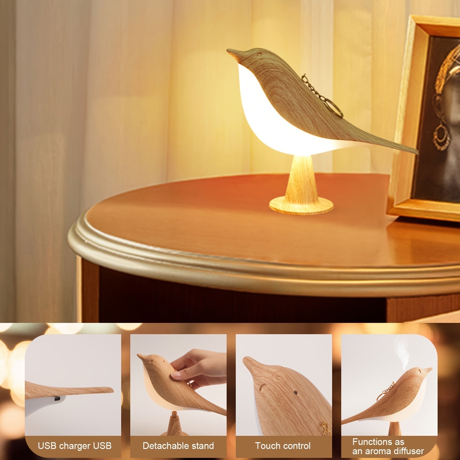BrightNest - USB LED Bird Table Lamp with Touch Bowlift