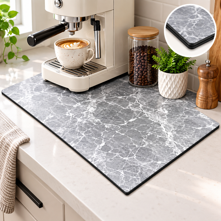 Non-Slip Heat-Resistant Marble Effect Countertop Protector Mat Bowlift