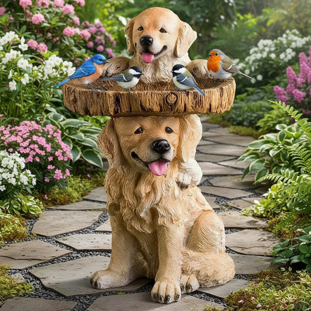 BowLift | Golden Retriever Puppy Bird Bath Garden Statue