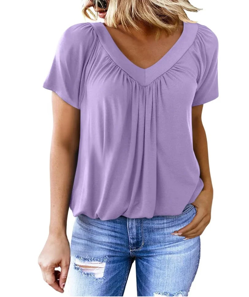 BowLift | Women's Casual Pleated V-Neck Short-Sleeve Top