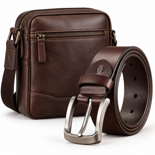 Classic Full-Grain Leather Dress & Casual Belt with Brushed Metal Buckle Bowlift