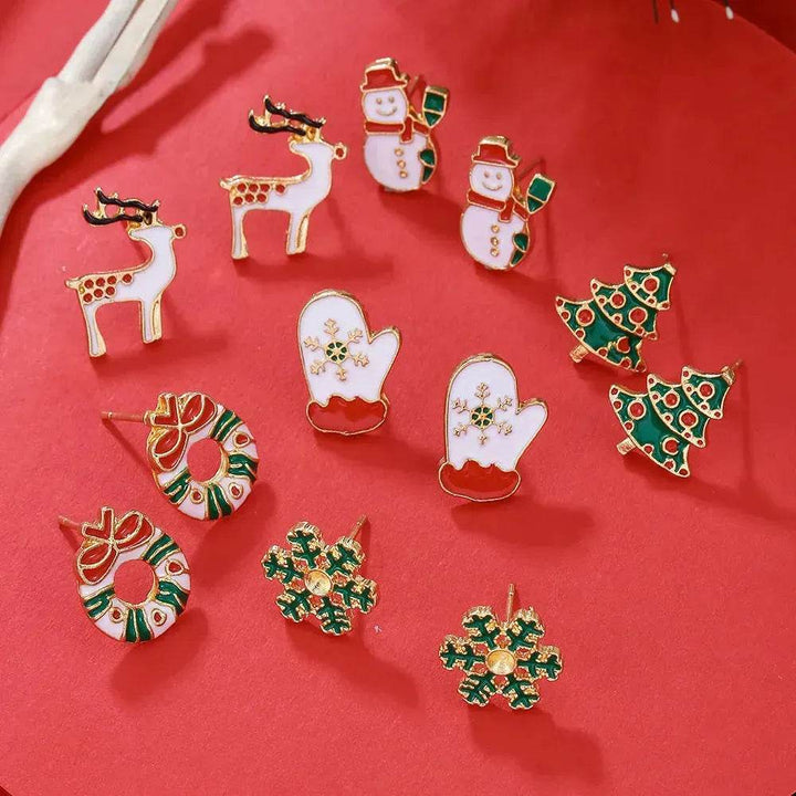 BowLift | Christmas Stud Combination Suit Snowflake Elk Earrings