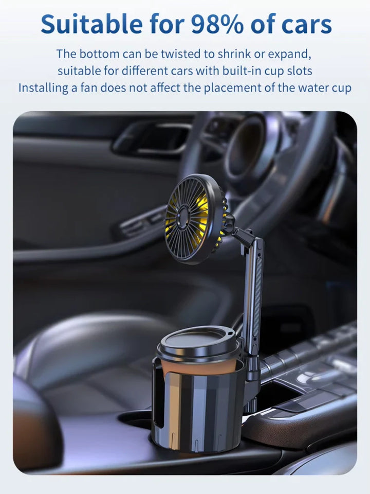 2-in-1 Car Cup Holder Fan with Adjustable Cooling and USB Charging | Bowlift