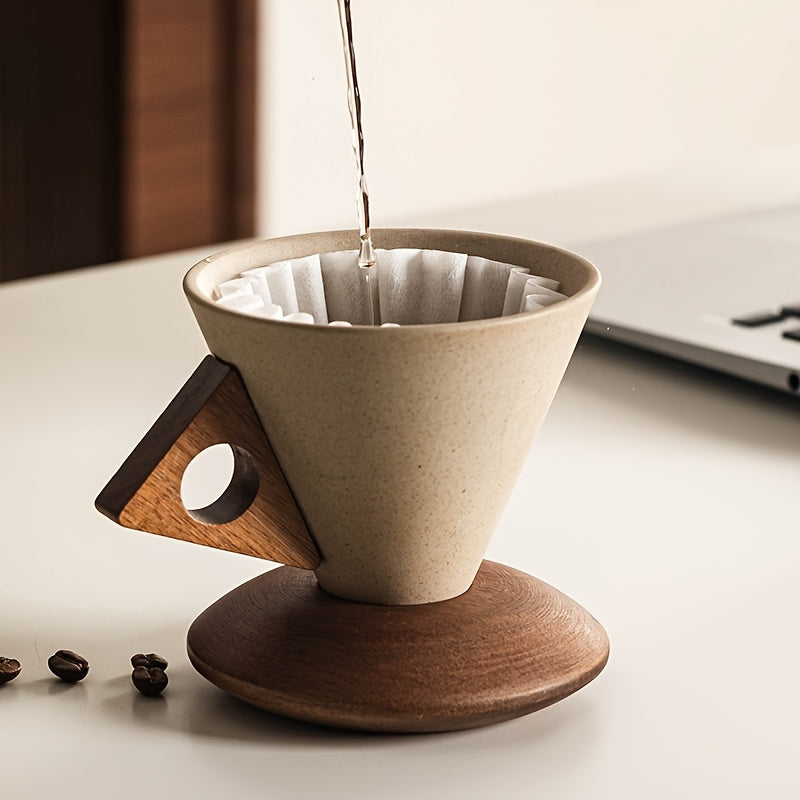 BaristaLuxe Ceramic Coffee Mug 250ml – Handcrafted with Wooden Handle and Saucer | Bowlift