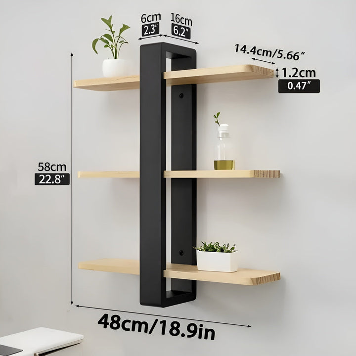 BowLift | NordWood Wall Shelf | Solid Pine | 3 Levels | Space-saving & Decorative | Natural Wood