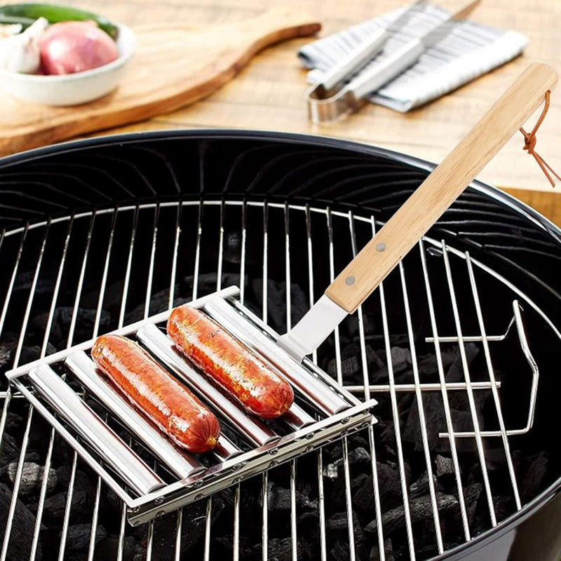 BowLift | Rotating Hot Dog Grill Rack with Detachable Wood Handle