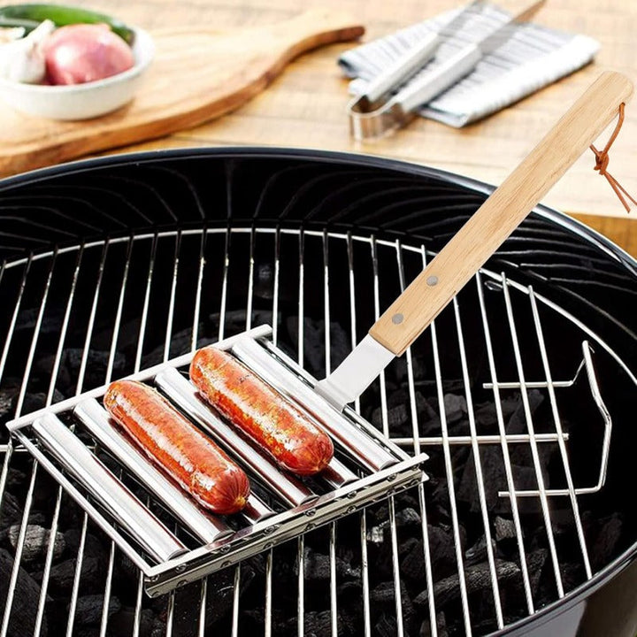 BowLift | Rotating Hot Dog Grill Rack with Detachable Wood Handle