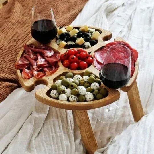 BowLift | Wooden Outdoor Folding Picnic Table With Glass Holder