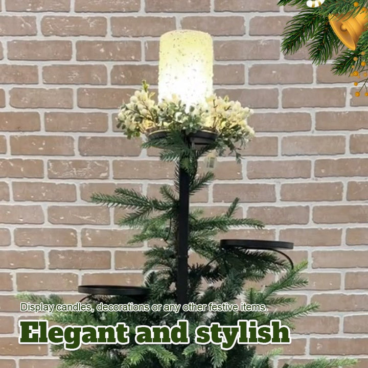 BowLift | Christmas Tree Topper Shelf | Triple-Layer Ornament & Candle Display Stand | 36-Inch Iron