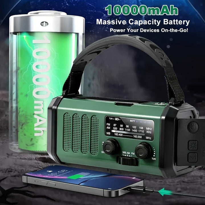 BowLift | StormMate X10 Emergency Radio with 10,000 mAh Power Bank | Solar, Crank & USB-C | LED Light, SOS Alarm & Compass | AM/FM/NOAA