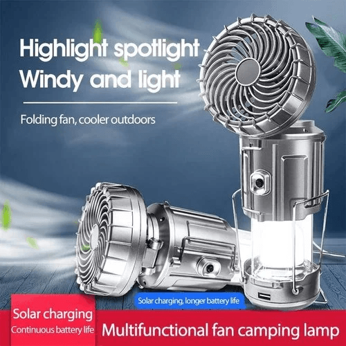 Portable Stretchable Solar Lithium Battery Electric Fan + Emergency Light | Bowlift