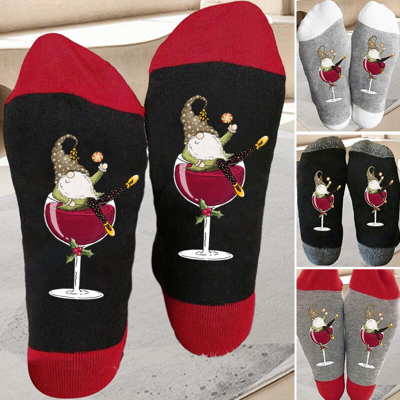 BowLift | Christmas gnome wine glass unisex crew socks