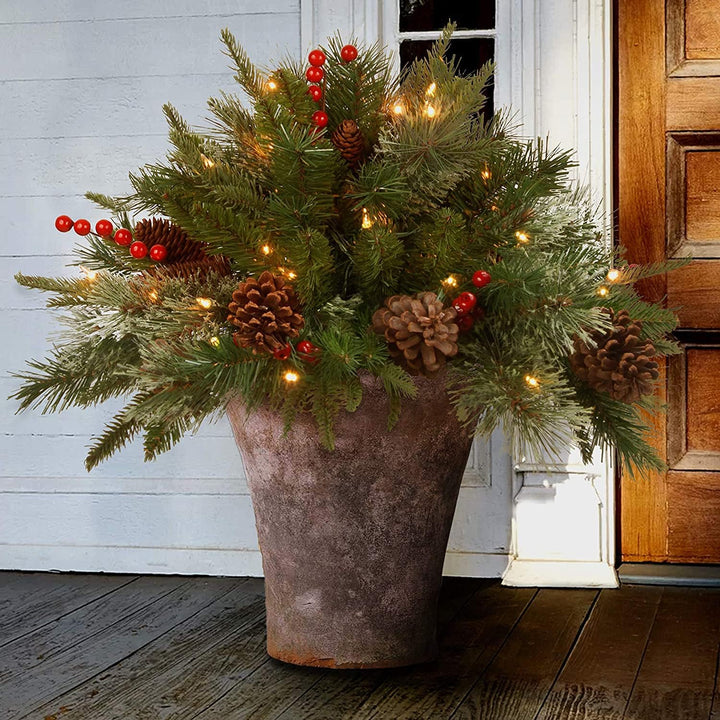BowLift | Christmas urn decoration with LED lights | Realistic pine branches & berries | Indoor and outdoor