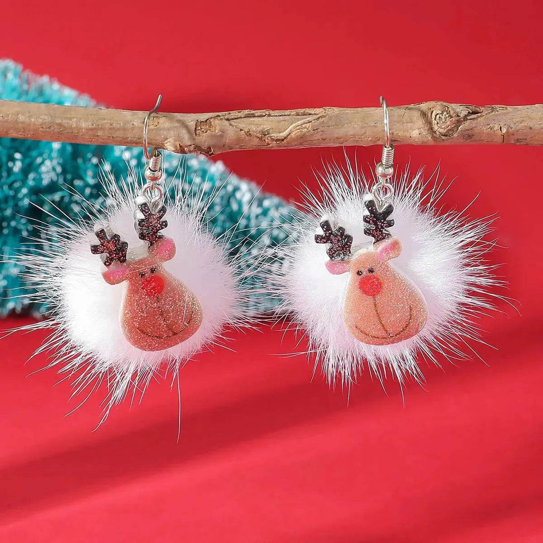 BowLift | Winter Snowflake Hair Ball Earrings Ins Cute Christmas Elk Santa Claus Stock Element Earrings Women Jewelry
