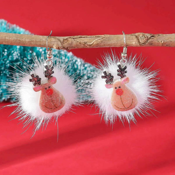 BowLift | Winter Snowflake Hair Ball Earrings Ins Cute Christmas Elk Santa Claus Stock Element Earrings Women Jewelry