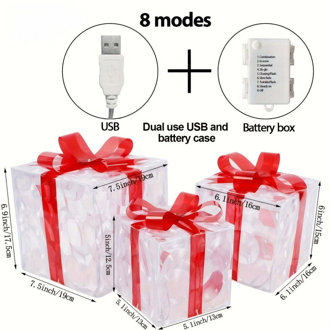 BowLift | Luminous gifts - set of 3 illuminated boxes - Christmas decoration for indoor and outdoor