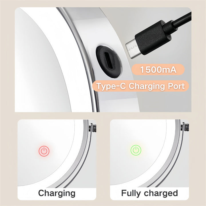 BowLift | Rechargeable wall-mounted shaving mirror | 360° rotation. 1X/10X magnification and adjustable LED lighting for use in the bathroom