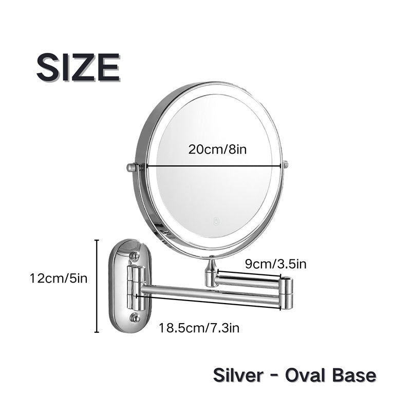 BowLift | Rechargeable wall-mounted shaving mirror | 360° rotation. 1X/10X magnification and adjustable LED lighting for use in the bathroom