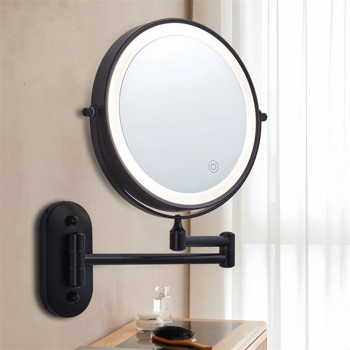 BowLift | Rechargeable wall-mounted shaving mirror | 360° rotation. 1X/10X magnification and adjustable LED lighting for use in the bathroom