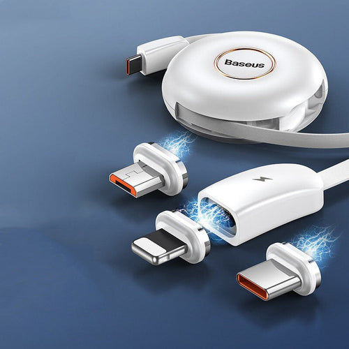 BowLift | 3-in-1 Portable Stretchable USB-C Charging Cable, with Magnetic Connectors (USB-C, Lightning & Micro), for Phone, Tablet & More