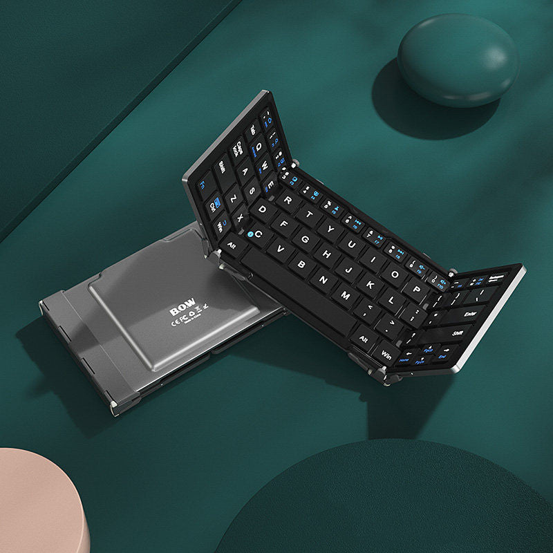 BowLift | Foldable Rechargeable Wireless Keyboard with Leather Case, for Android Windows iOS Tablet & Laptop