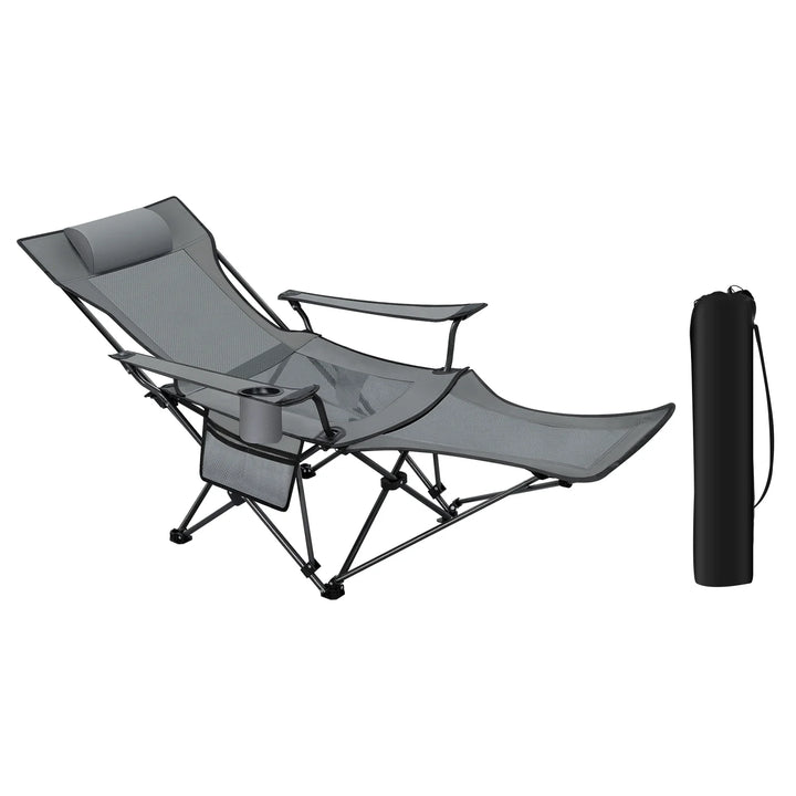 BowLift | CAMPURE Relax Lounge Chair | Adjustable & Foldable | With Footrest | Ultra-Light & Portable – Black/Grey
