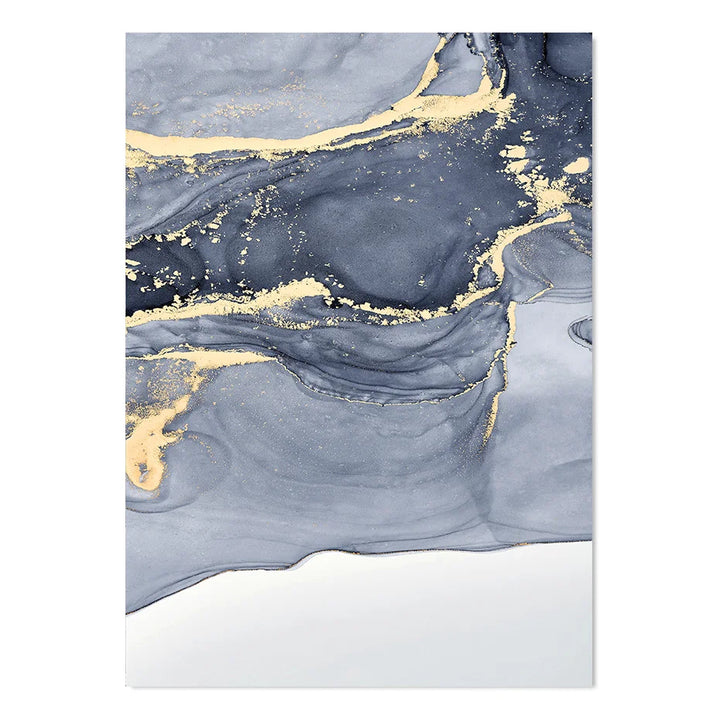 Shades of Blue Abstract Liquid Marble Wall Art Fine Art Canvas Print With Golden Accents Pictures For Living Room Contemporary Bedroom Art Decor | Bowlift