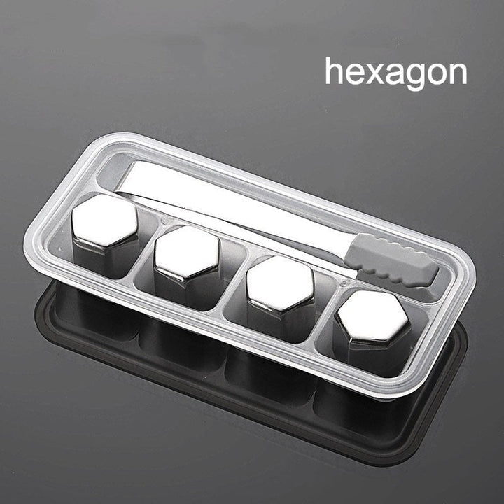 BowLift | Reusable Stainless Steel Ice Cubes, with Tip Tongs and Storage Tray (Set of 4)