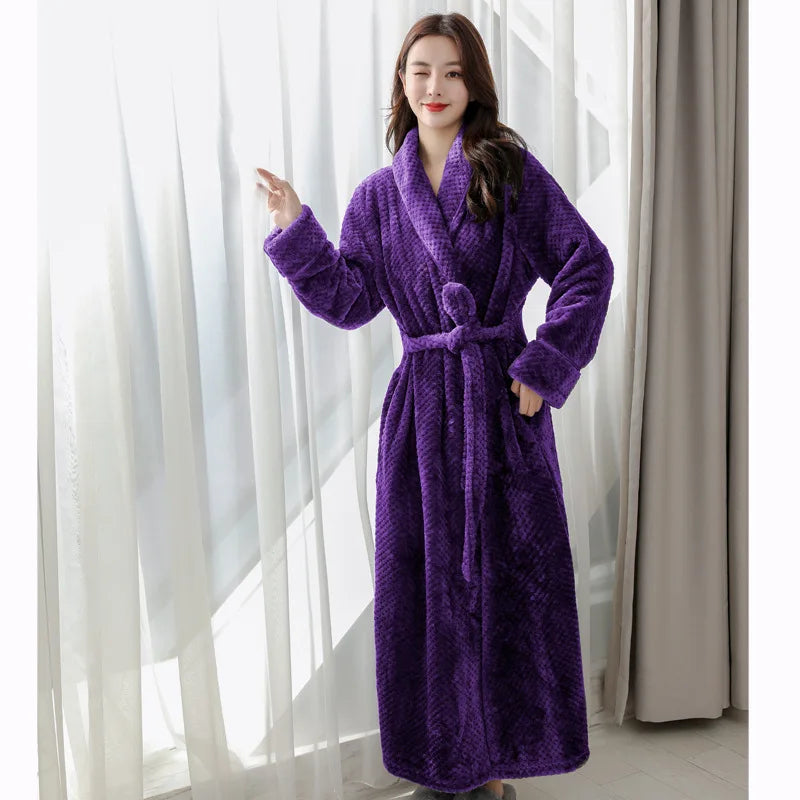 BowLift | Bathrobe Long | Fluffy & Warm | With Shawl Collar & Tie Belt