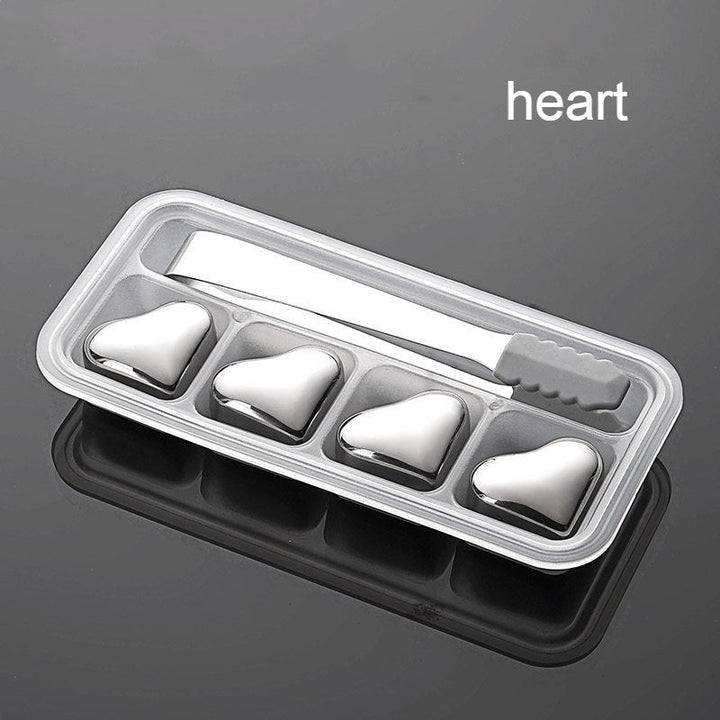 BowLift | Reusable Stainless Steel Ice Cubes, with Tip Tongs and Storage Tray (Set of 4)