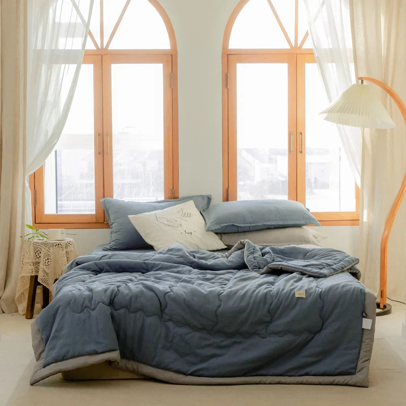 2024 Japanese Cotton-Polyester Summer Quilt – Lightweight, Washable, Skin-Friendly Solid Color Quilt | Bowlift