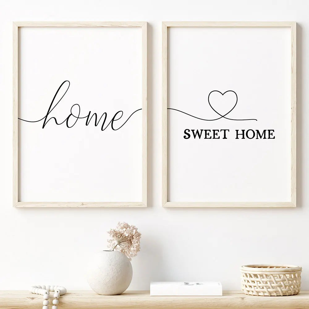Home Sweet Home Black White Quotes Posters Wall Art Fine Art Canvas Prints Minimalist Nordic Pictures For Simple Living Room Decor | Bowlift