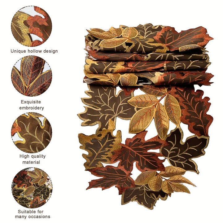 BowLift | HarvestLeaf Table Runner | Embroidered Maple Leaf Design | Autumn Decor in Country Style