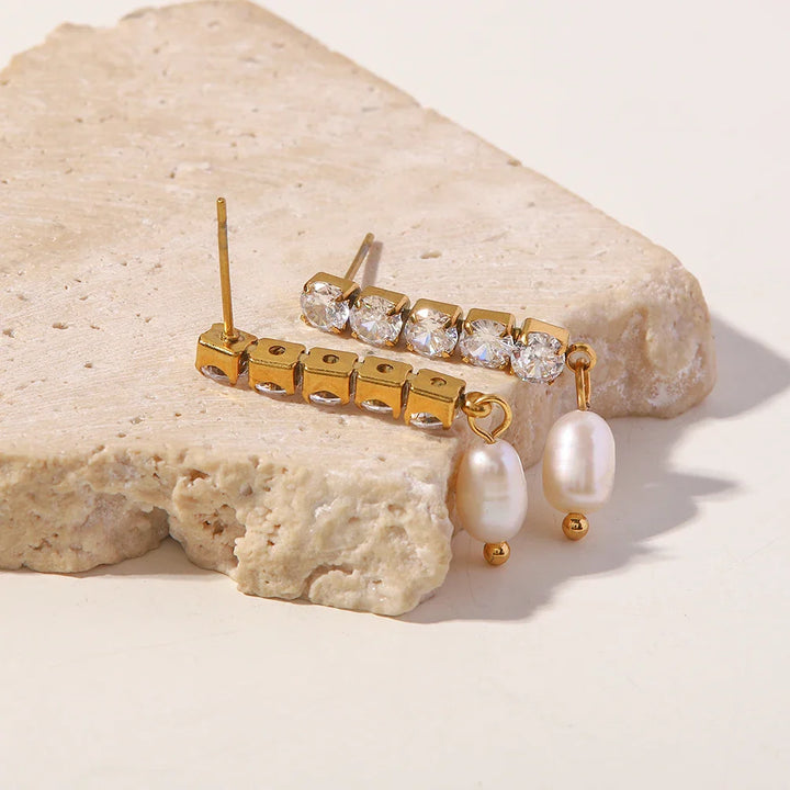 BowLift | 18k Dainty Diamond Tassel Pearl Dangle Earrings