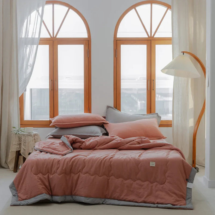 2024 Japanese Cotton-Polyester Summer Quilt – Lightweight, Washable, Skin-Friendly Solid Color Quilt | Bowlift