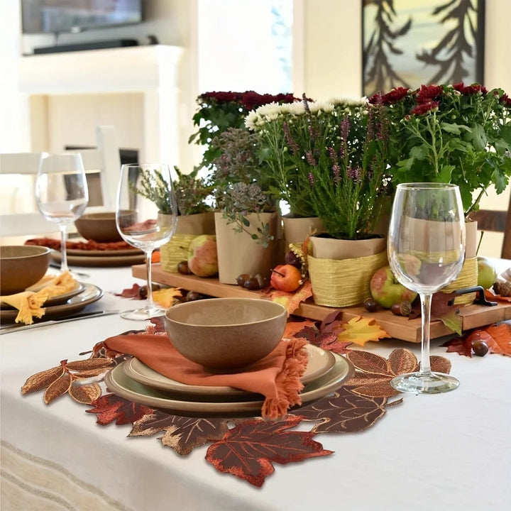 BowLift | HarvestLeaf Table Runner | Embroidered Maple Leaf Design | Autumn Decor in Country Style