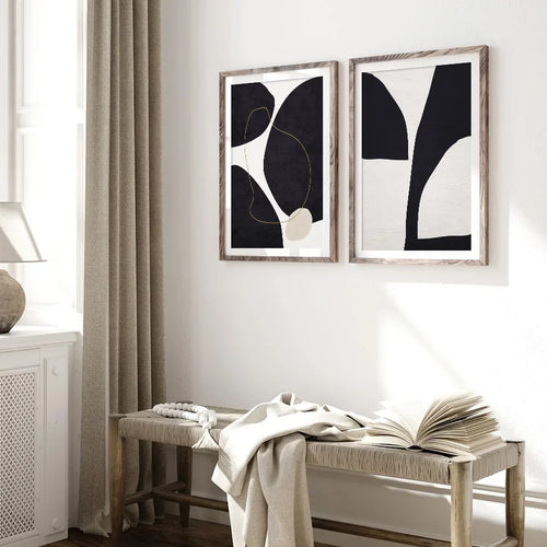 Nordic Minimalist Abstract Beige Black Shape & Line Wall Art Fine Art Canvas Prints Pictures For Modern Living Room Bedroom Art Decor | Bowlift