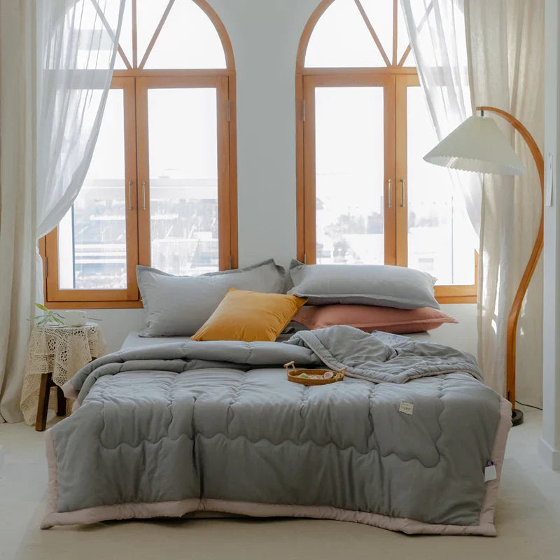 2024 Japanese Cotton-Polyester Summer Quilt – Lightweight, Washable, Skin-Friendly Solid Color Quilt | Bowlift