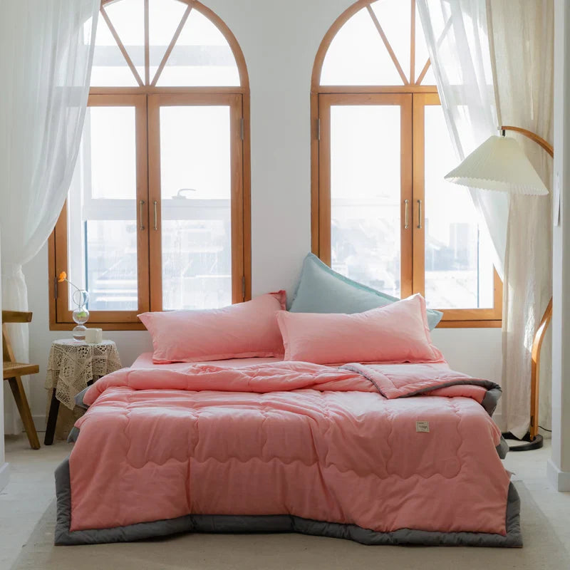 2024 Japanese Cotton-Polyester Summer Quilt – Lightweight, Washable, Skin-Friendly Solid Color Quilt | Bowlift