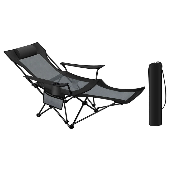 BowLift | CAMPURE Relax Lounge Chair | Adjustable & Foldable | With Footrest | Ultra-Light & Portable – Black/Grey