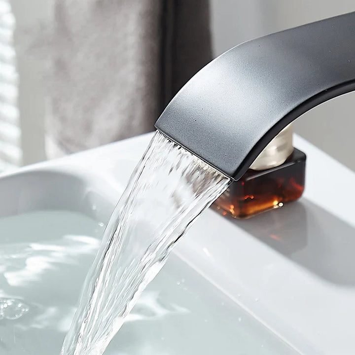 BowLift | Waterfall Vanity Tap Aqualis Noir | Stainless Steel | Hot & Cold Water | For Bathroom & Guest Toilet