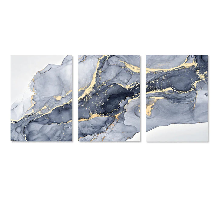 Shades of Blue Abstract Liquid Marble Wall Art Fine Art Canvas Print With Golden Accents Pictures For Living Room Contemporary Bedroom Art Decor | Bowlift
