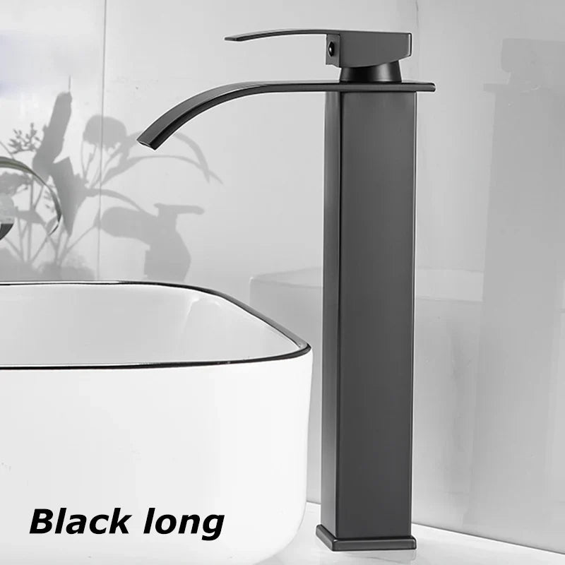 BowLift | Waterfall Vanity Tap Aqualis Noir | Stainless Steel | Hot & Cold Water | For Bathroom & Guest Toilet