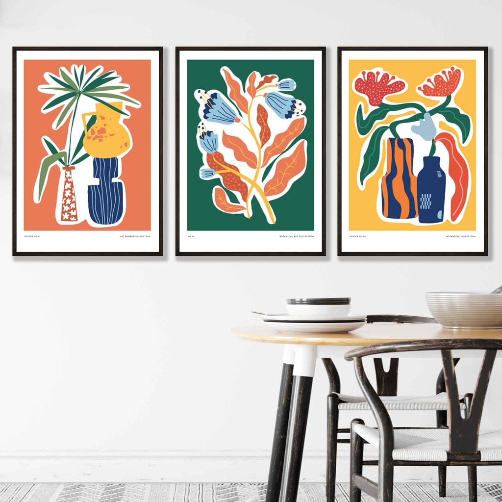 Artisan Botanical Set of 3 Posters in Green, Orange, Yellow | Bowlift