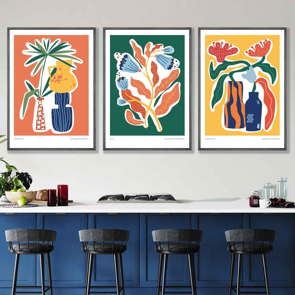 Artisan Botanical Set of 3 Posters in Green, Orange, Yellow | Bowlift